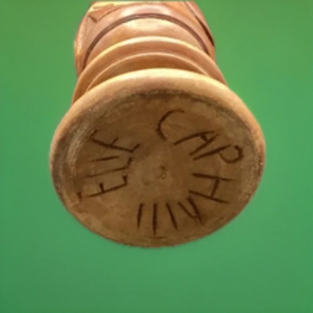 Vintage Turned &‎ Hand-Carved Wooden Vase - Crafted in Haiti - Signed